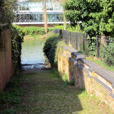 The Elephant Wash ramp down into the river (with Jephson Gardens restaurant across the river) | Anne Langley