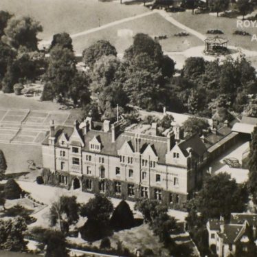 Postcard of Manor House Hotel and Grounds, Leamington Spa, possibly 1930s. It was next to here that the first Lawn Tennis club was formed. | Warwickshire County Record Office reference PH 352/111/158. Photo by Pan Aero pictures.