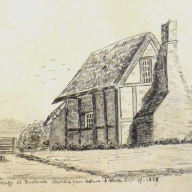 Pencil sketch of 'Cottage at Budbroke Sketched from Nature A. Worth' 19 Sep 1828 | Warwickshire County Record Office, CR4651/599/1