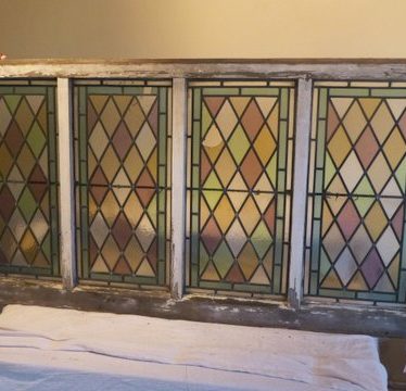 Rectangular stained-glass window from old Kenilworth station | Mr and Mrs Law