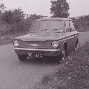 The new Hillman Imp in lane near Ansley. | Warwickshire County Record Office reference PH 882/2/1360