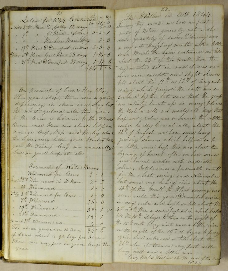 A lengthy weather report for 1844 | Warwickshire County Record Office reference CR3222/1