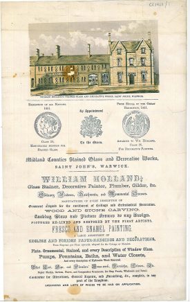 A poster for William Holland's business premises in Priory Road. | Warwickshire County Record Office reference CR1826/1