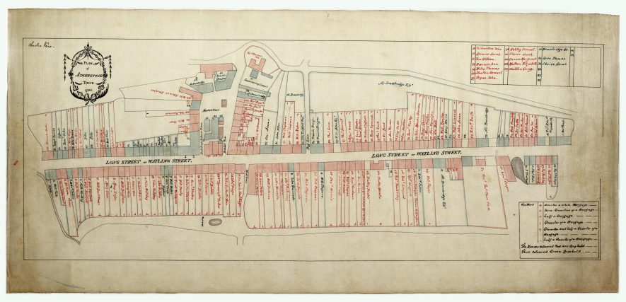 The Atherstone House History Plan, 1786. Each dwelling is labelled individually. | Warwickshire County Record Office reference CR2511/21