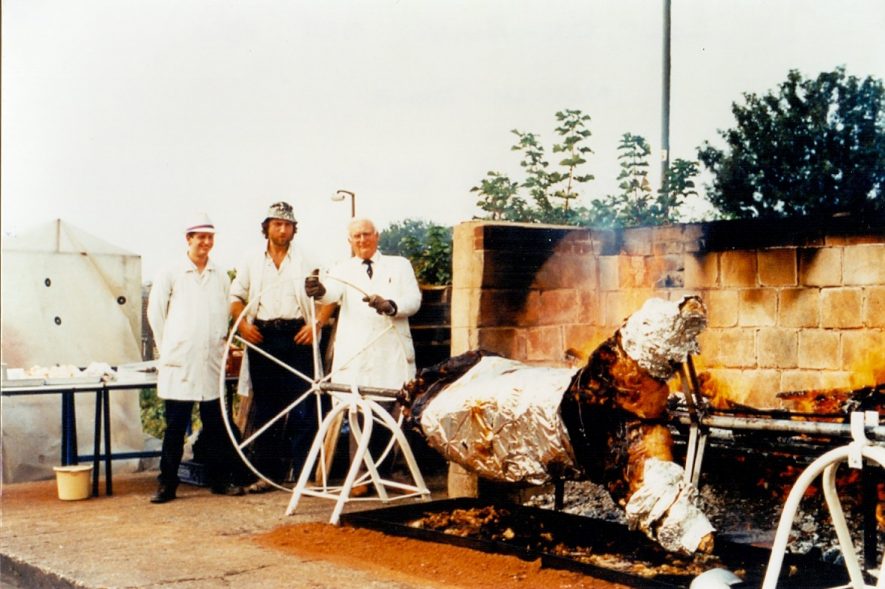 The Ox Roast of 1991. Roasters were Graham Marshall, David Alsop and Rowan Parker | Image supplied by Rowan Parker