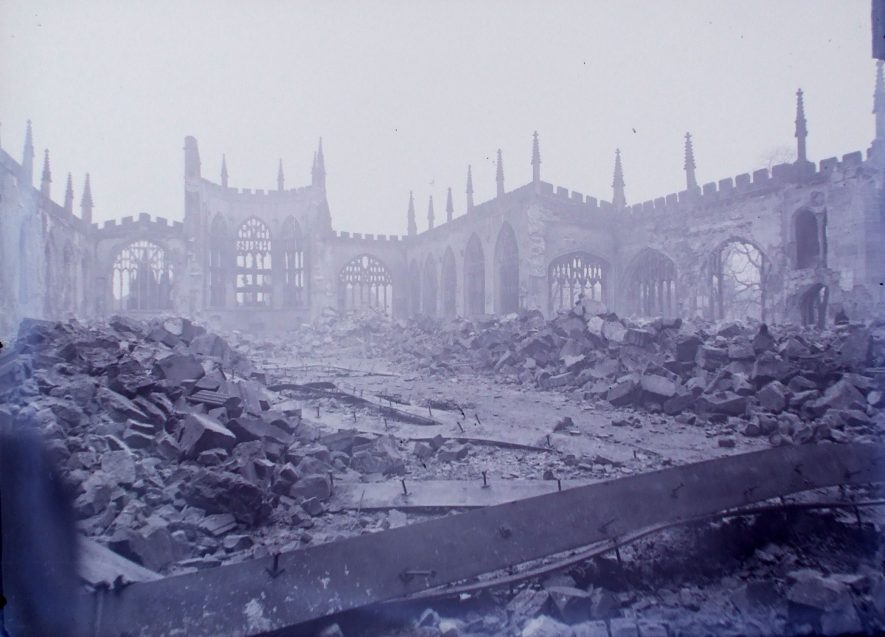 Bomb damaged Coventry Cathedral. | Warwickshire County Record Office reference PH(N) 600/279/1