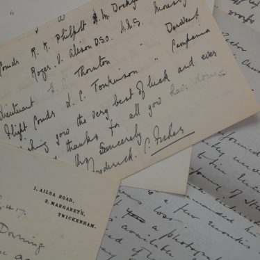 Assorted letters to Reverend Downing from the officers on board HMS Black Prince, including Commander Fisher. | Warwickshire County Record Office reference DRB56/52/1-2.