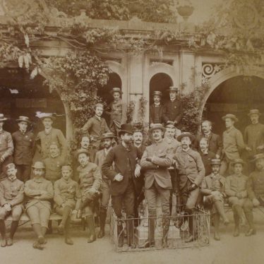 Group photograph of unidentifed cycling club (probably South Warwickshire and Leamington Club), late 19th century. | Warwickshire County Record Office reference CR1844/14