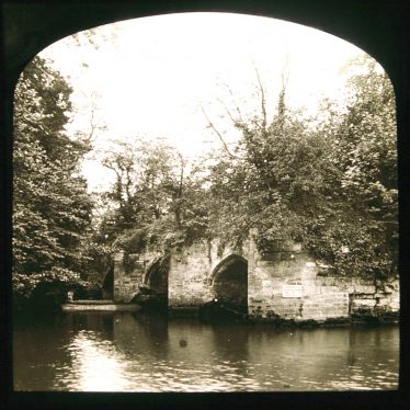 Stone bridge with arches and vegetation growing on top | Courtesy of Warwickshire CC, Rugby Library Local Studies Collection. Warwickshire County Record Office reference PH 827/5/49, photographer Rev E.N.Dew