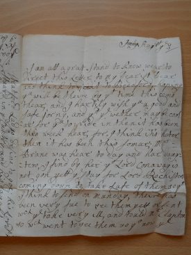 The first half of Penelope's letter. Note the crossed out 'July'. | Warwickshire County Record Office, reference CR4563/2. 