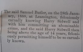 The charges against Samuel Butler and Harry Sidwell, laid out on a sheet of paper | Warwickshire County Record Office reference QS26/1/140