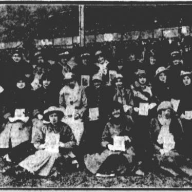Programme sellers at the Kimberley benefit match. The Sports Argus reported that 'never have so many programmes been sold.' | Sports Argus, 14/4/1917