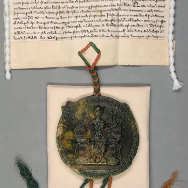 CR341_2 - Waller The Great Seal of England attached to the document allowing de Cleseby free warren over his land. | Warwickshire County Record Office reference CR341/2