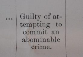 Samuel Butler and Harry Sidwell were found guilty and sentenced to prison with hard labour. Text reads 'Guilty of attempting to commit an abominable crime.' | Warwickshire County Record Office reference QS26/1/140