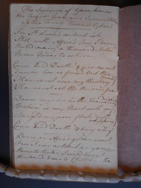Notebook belonging to Evelyn John Shirley, containing several poems including the Negro Woman's Lamentation set to music, 1801. | Warwickshire County Record Office reference CR 464/51/1