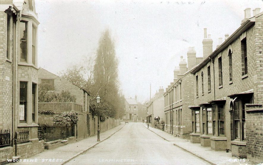 Woodbine Street, Leamington Spa showing rows of terraced houses.  1900s |  IMAGE LOCATION: (Warwickshire County Record Office)