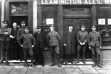 Leamington Spa.  Soldiers standing outside the Railway Inn