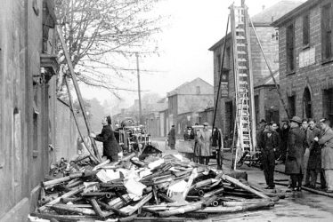 Leamington Spa.  Scene after glove factory fire