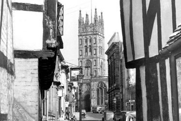 Warwick.  View of St Mary's Church and Church Street