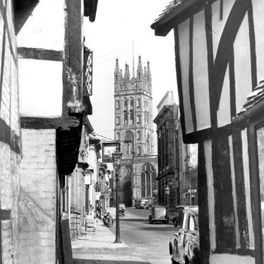 Warwick.  View of St Mary's Church and Church Street