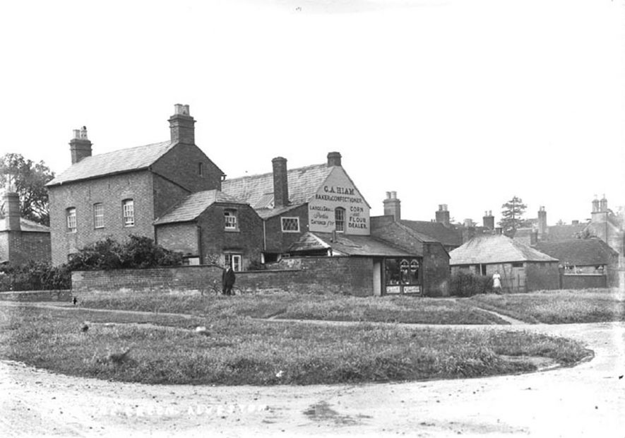 Alveston from The Green with G. A. Hiam's Bakers and Confectioners shop.  1910s |  IMAGE LOCATION: (Warwickshire County Record Office)