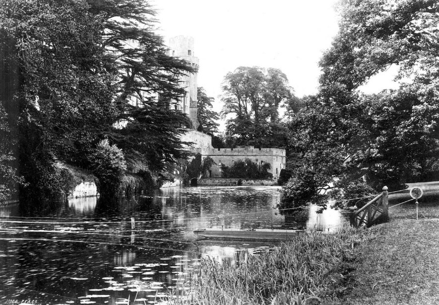 Caesar's Tower, Warwick, and mill at Castle. River Avon flowing past and ferry wires etc.  1890 |  IMAGE LOCATION: (Warwickshire County Record Office)