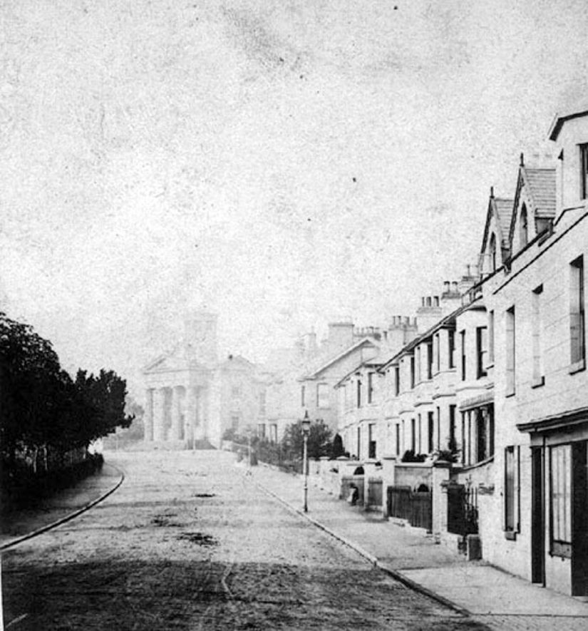 Chapel Hill, Milverton.  Showing chapel and terraced housing.  One street lamp.   1860s |  IMAGE LOCATION: (Warwickshire County Record Office)