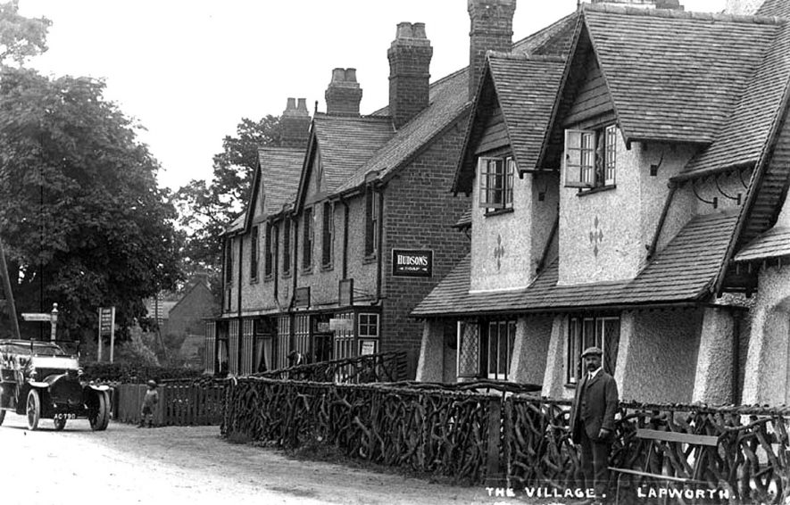 View of the village at  Lapworth with the car which belonged to Mr J.W .Ryland of Rowington.  1910s |  IMAGE LOCATION: (Warwickshire County Record Office)