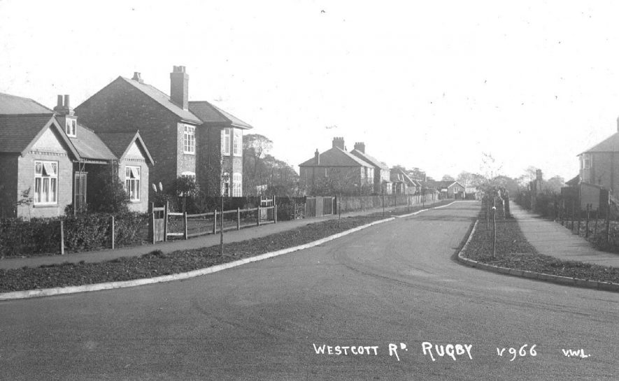 Westcott Road, Rugby.  1940s [Westfield Road, Hillmorton, Rugby][This post card is actually of Westgate Road, Rugby. The photographer, Victor Long, took the original in c.1930] |  IMAGE LOCATION: (Warwickshire County Record Office)