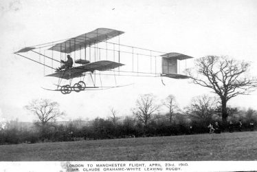 Rugby.  Bi-Plane leaving Rugby for Manchester