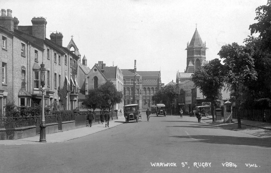 Russelsheim Way [Warwick Street] looking toward Rugby School, Rugby.  1920s |  IMAGE LOCATION: (Warwickshire County Record Office)