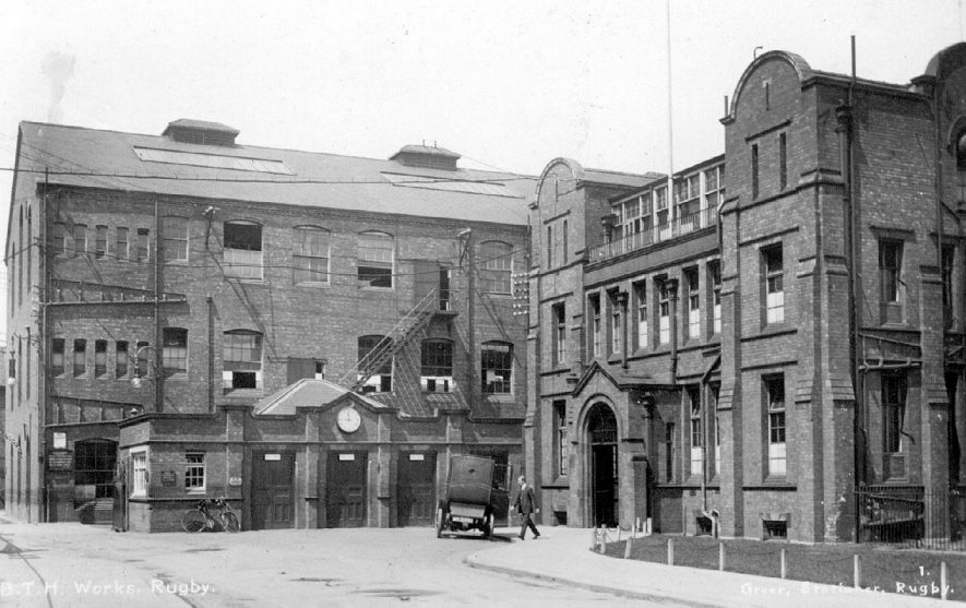 Exterior of B.T.H. Works, showing main office block on the right, Rugby.  1910s |  IMAGE LOCATION: (Warwickshire County Record Office) SCAN DATE: (1/1198)