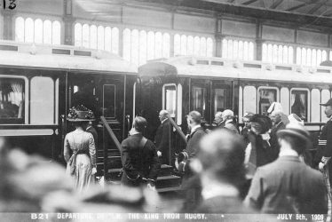 Rugby.  Departure of King Edward VII after visit