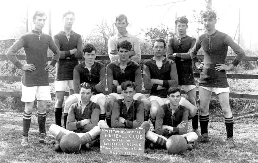 Stretton on Dunsmore football club team, winners of the runners up medals in the 3rd division Rugby & District League.  1923/24 |  IMAGE LOCATION: (Warwickshire County Record Office)