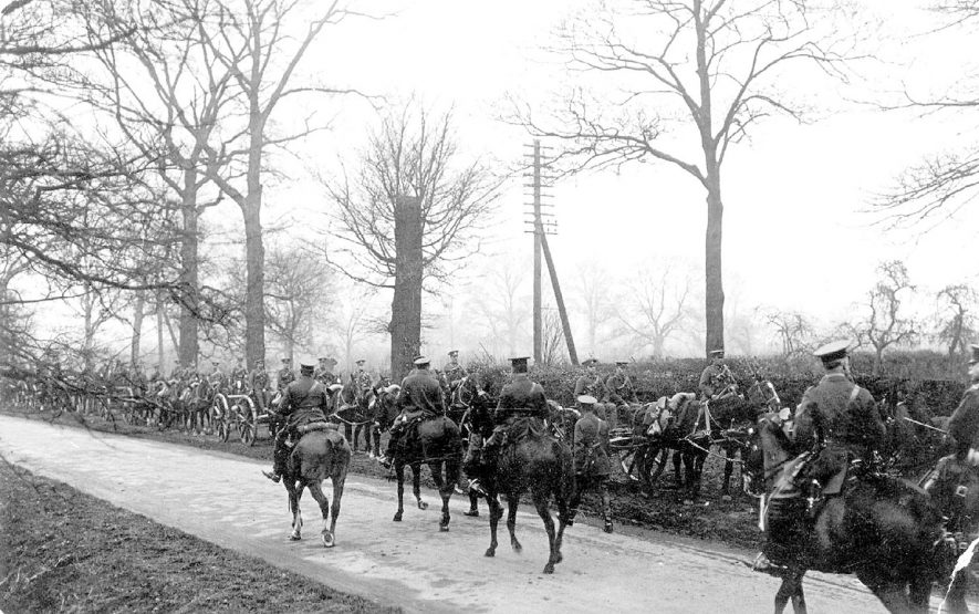 London Road, near Home Farm (between Coventry & Dunchurch), Stretton on Dunsmore.   George V reviewing 29th Division.  March, 1915 |  IMAGE LOCATION: (Warwickshire County Record Office) PEOPLE IN PHOTO: George V