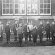 Bentley.  Schoolchildren outside Elementary School