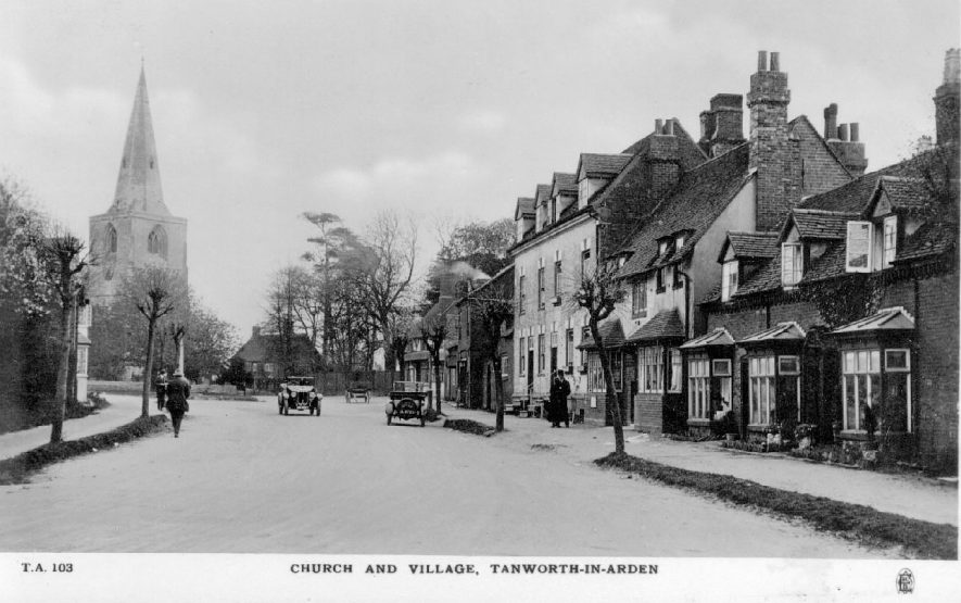 Church and village street in Tanworth-in-Arden.  1920s |  IMAGE LOCATION: (Warwickshire County Record Office)