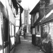 Warwick.  St Mary's Church Tower from Oken's passage
