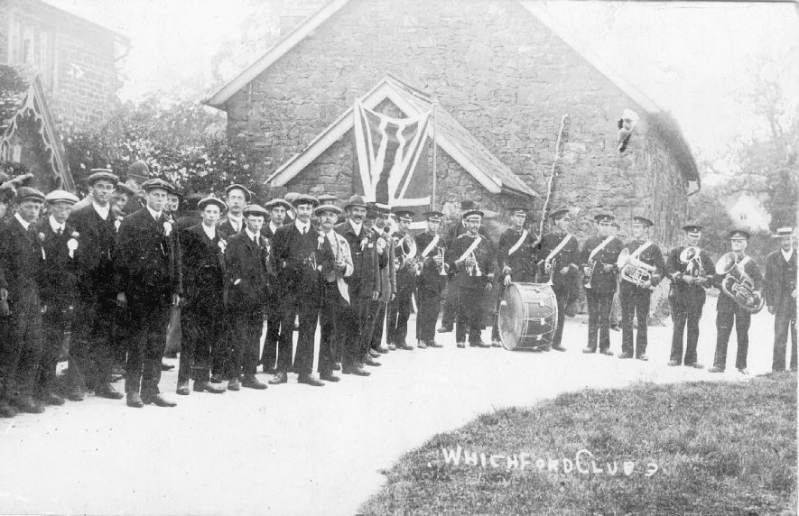 Whichford Club with the band.  1900s |  IMAGE LOCATION: (Warwickshire County Record Office)