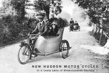 New Hudson Motor Cycles in a Leafy Lane.