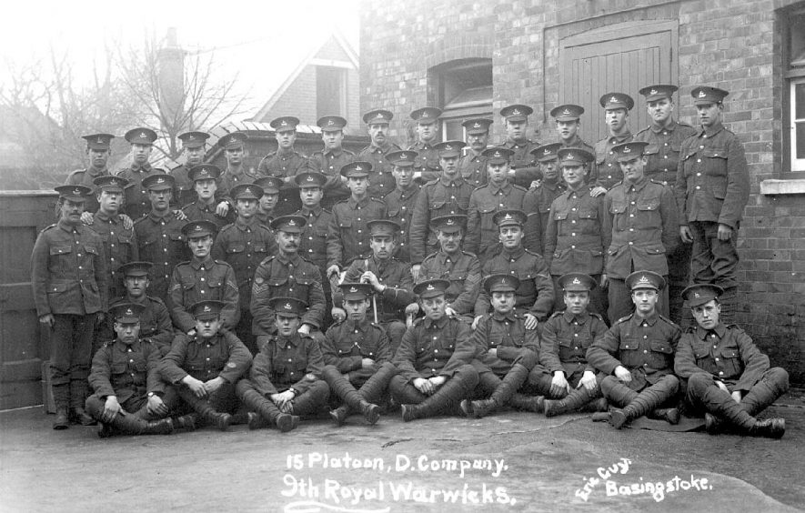 The 9th Royal Warwickshire Regiment, 15 Platoon, D Company.  1910s |  IMAGE LOCATION: (Warwickshire County Record Office)