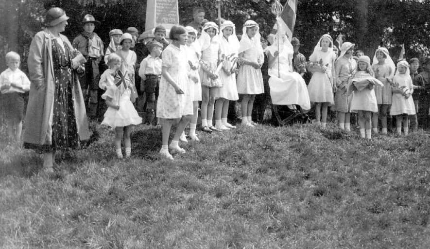 Group of children celebrating May Day in Whitnash.  1920s |  IMAGE LOCATION: (Warwickshire County Record Office)