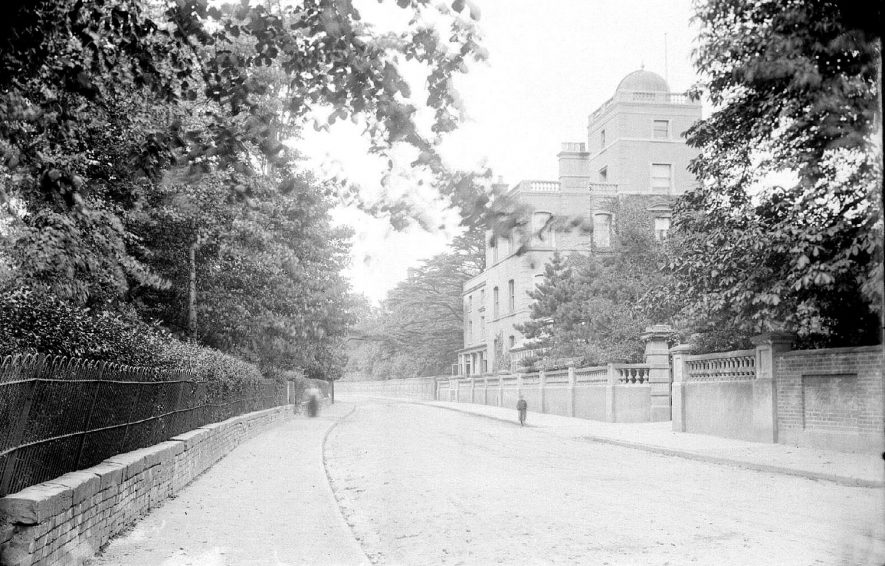 View of Attleborough Hall from the road, showing the tower and cupola.  1900s |  IMAGE LOCATION: (Warwickshire County Record Office)
