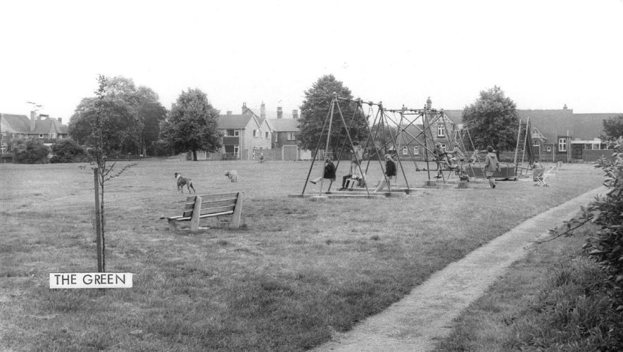 The Green, Water Orton.  Showing children playing on swings.  1960s |  IMAGE LOCATION: (Warwickshire County Record Office)