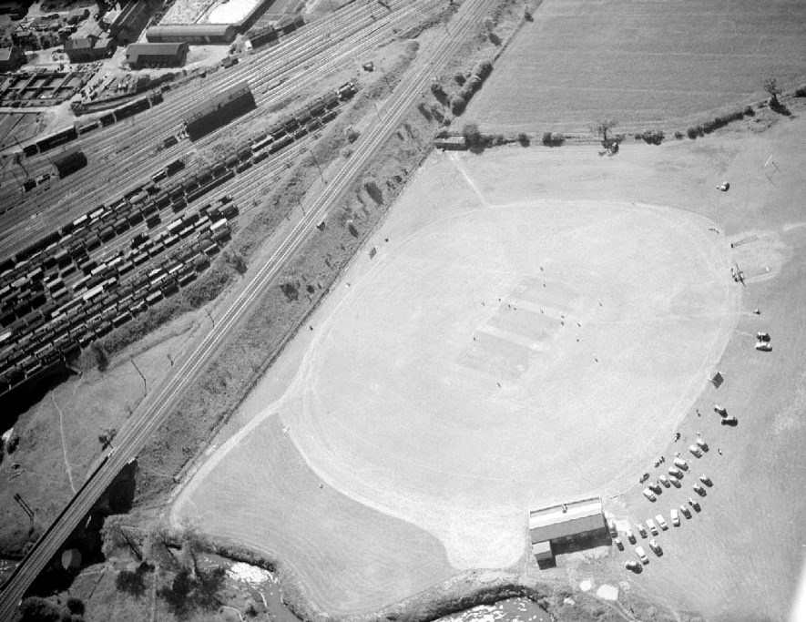 Aerial view of the Nuneaton Cricket Club ground at Weddington.  1957 |  IMAGE LOCATION: (Warwickshire County Record Office)