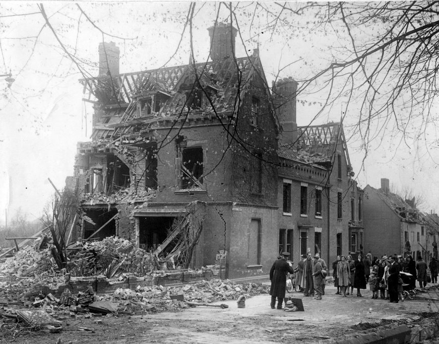 War damage in Church Street, Nuneaton to the late Alderman Melly's house.  1940s |  IMAGE LOCATION: (Nuneaton Library)