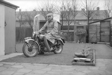 Nuneaton.  Reg Bull on his motorcycle