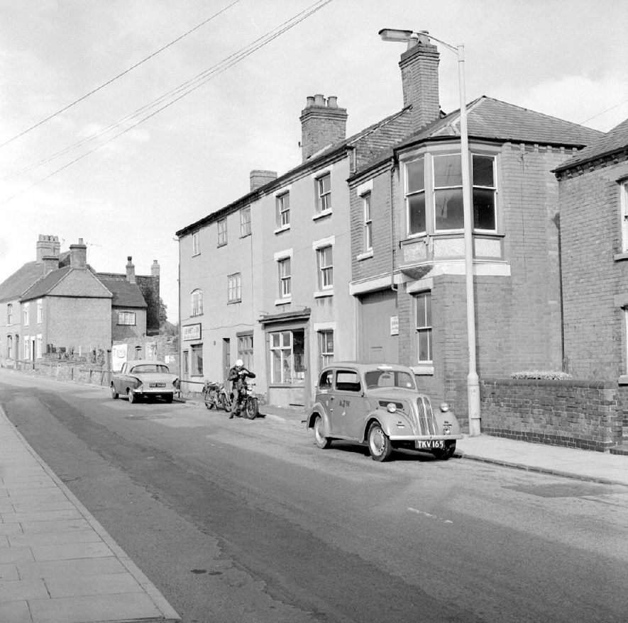 Bennett's motor-cycle shop and other properties in Bridge Street, Chilvers Coton.  1966
September 10th.  1966. |  IMAGE LOCATION: (Warwickshire County Record Office)
