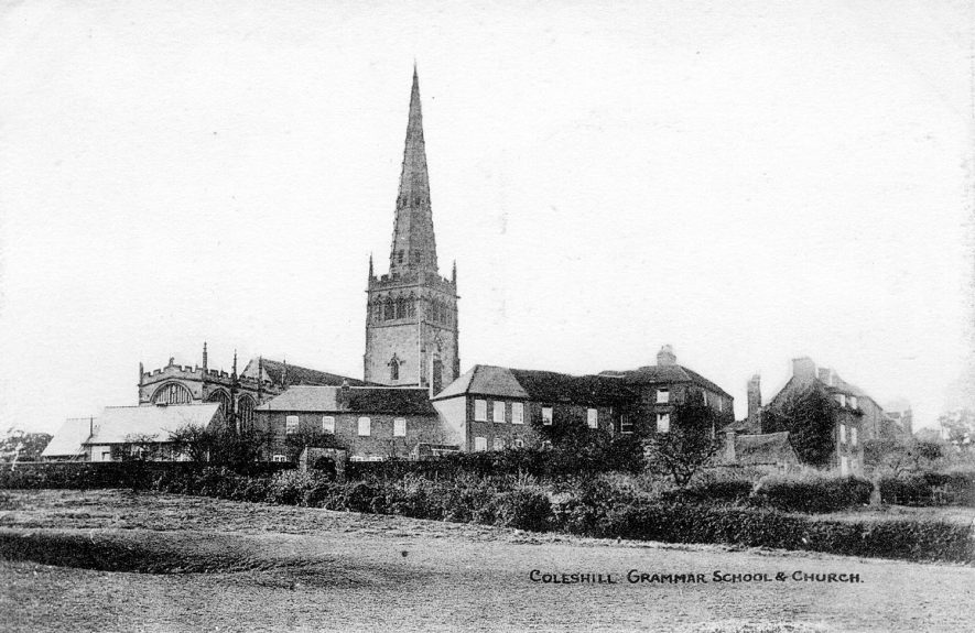 A view of the church and grammar schools at Coleshill.  1900s |  IMAGE LOCATION: (Warwickshire County Record Office)