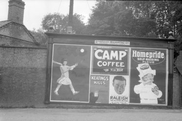 Atherstone.  Grendon Terrace, advertising hoarding in